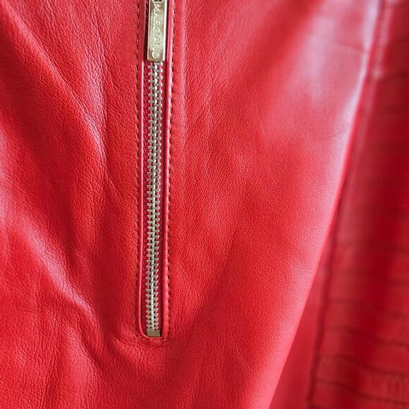 Marciano Red W/Cutouts Mini Skirt - XS - Gold Detail, 100% Lamb Leather - Picture 7 of 16